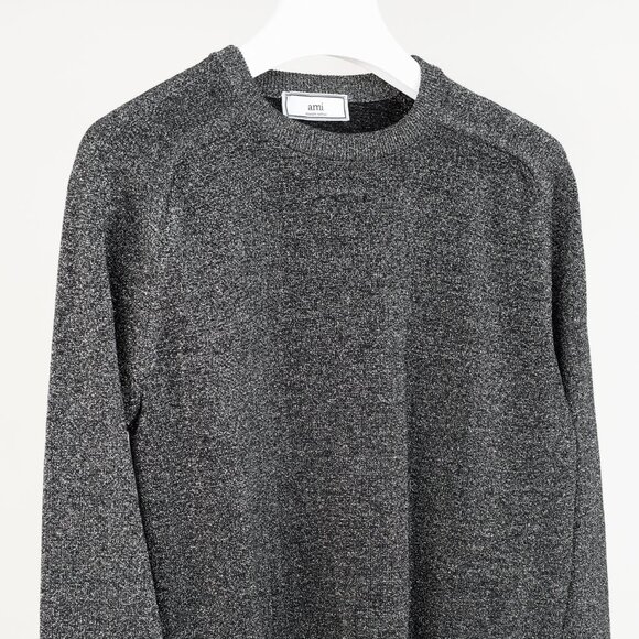 AMI AW/16 Runway Tinsel Tone Black and Silver Metallic Crewneck Sweater - Picture 4 of 10